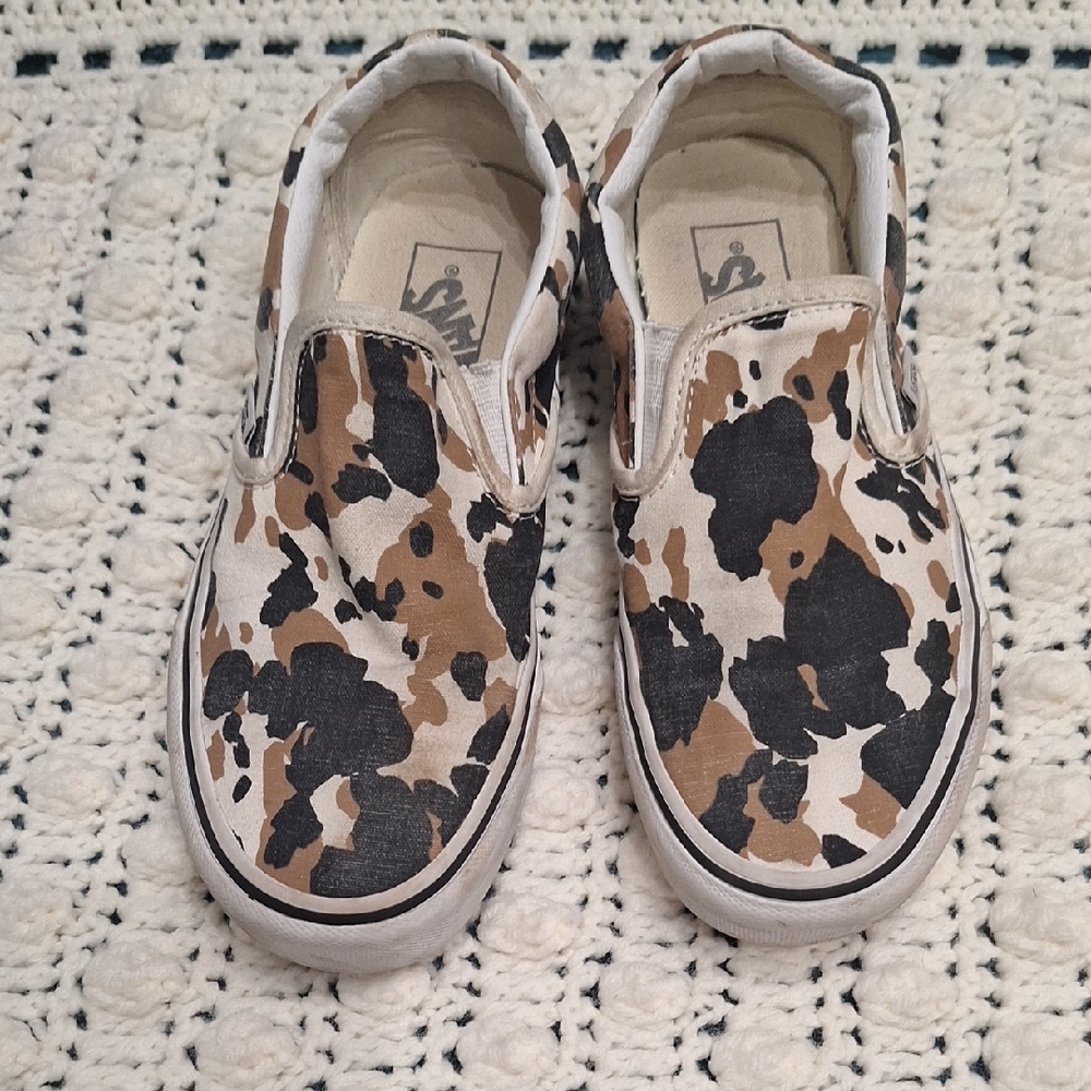Vans Black and Brown Slip-On Sneakers with Waffle Tread